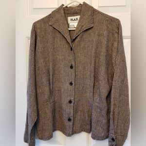Brown/black checked medium Flax linen blouse/jacket